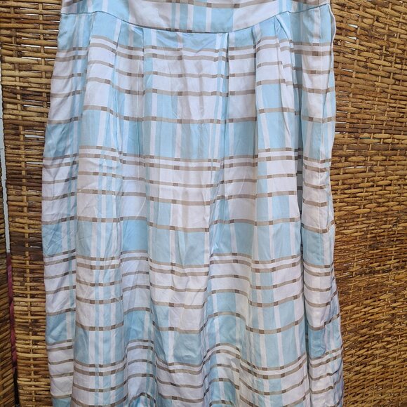 Pendleton Silk Cotton Blend Skirt Knee Length Lined SZ 8 Blue White Taupe Pleat - Picture 3 of 5